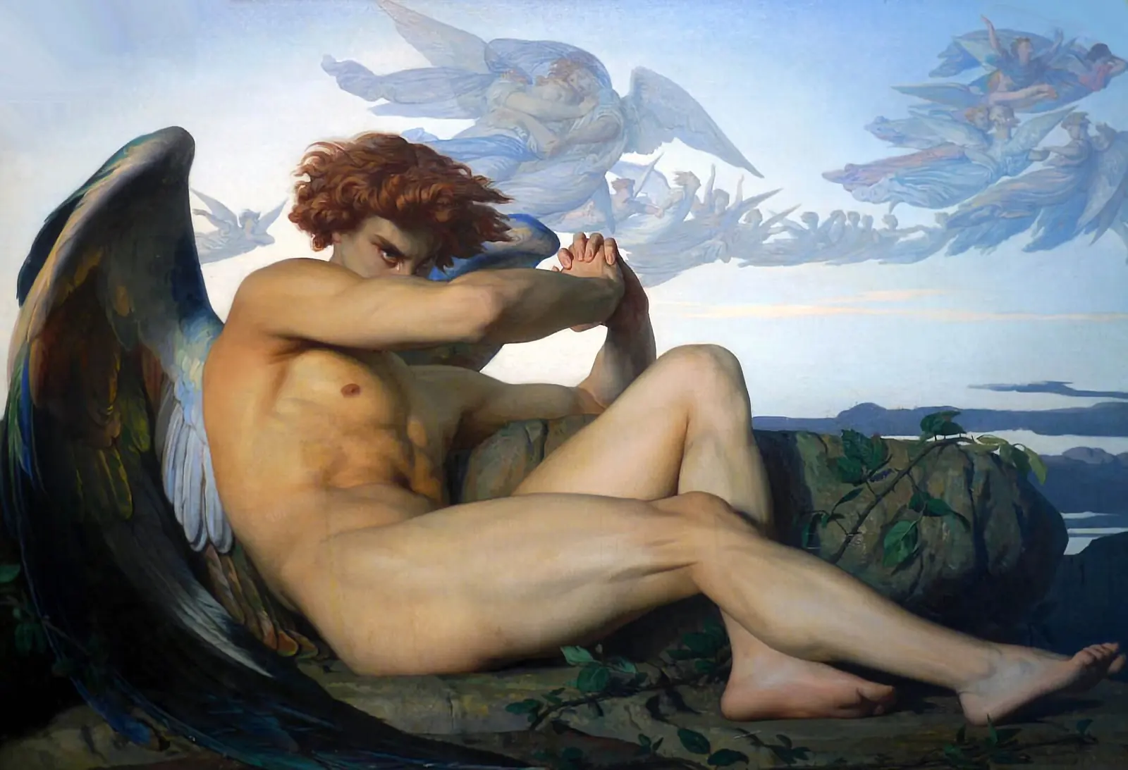 Alexandre Cabanel, Der gefallene Engel (1847), Schwarz-Weiss